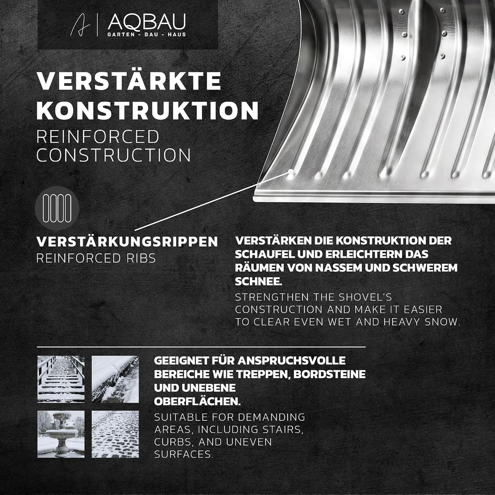 Aqbau aliumininis sniego kastuvas 50 cm su mediniu kotu ir D formos rankena LSA10