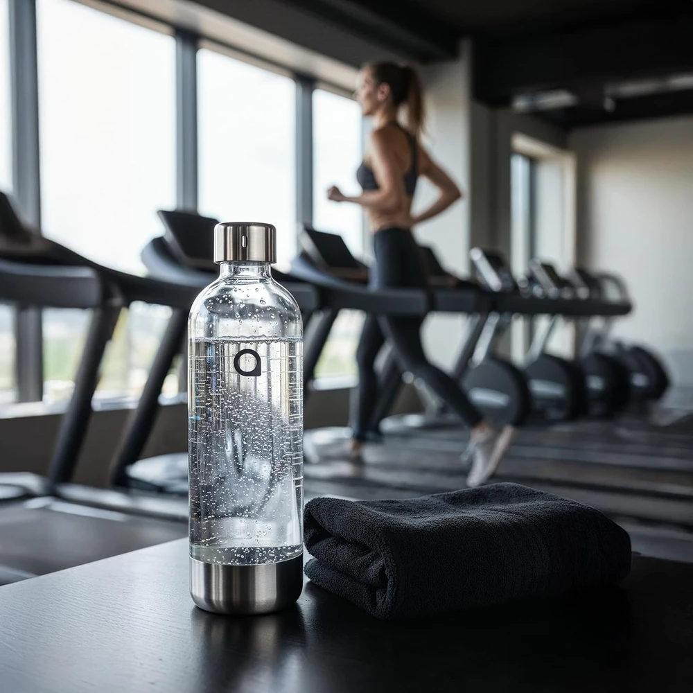 Aquafloow rankinis vandens gazavimo aparatas, nerūdijančio plieno korpusas, 0,8 l butelis be BPA, CO₂ balionėlis iki 60 l