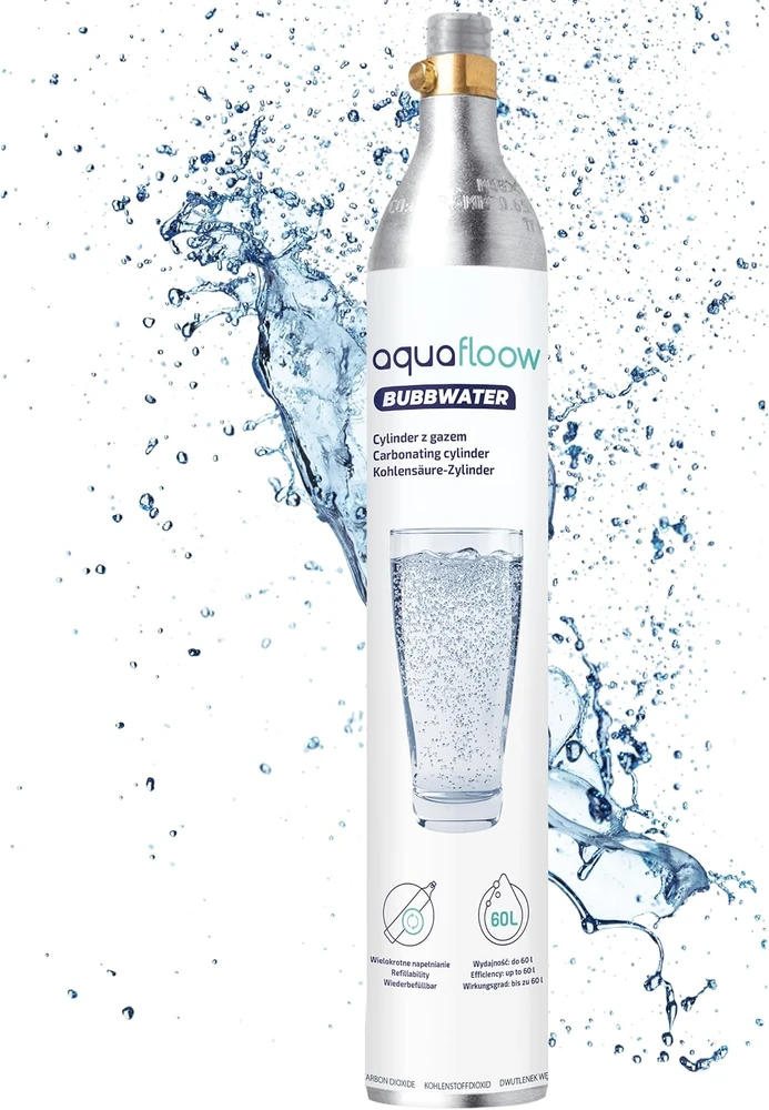 Aquafloow rankinis vandens gazavimo aparatas, nerūdijančio plieno korpusas, 0,8 l butelis be BPA, CO₂ balionėlis iki 60 l