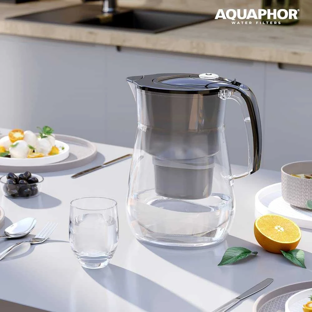 AQUAPHOR vandens filtras 4,2 l su MaxFOR+ kasete, stalo ąsotis, juodos spalvos, Onyx 212317