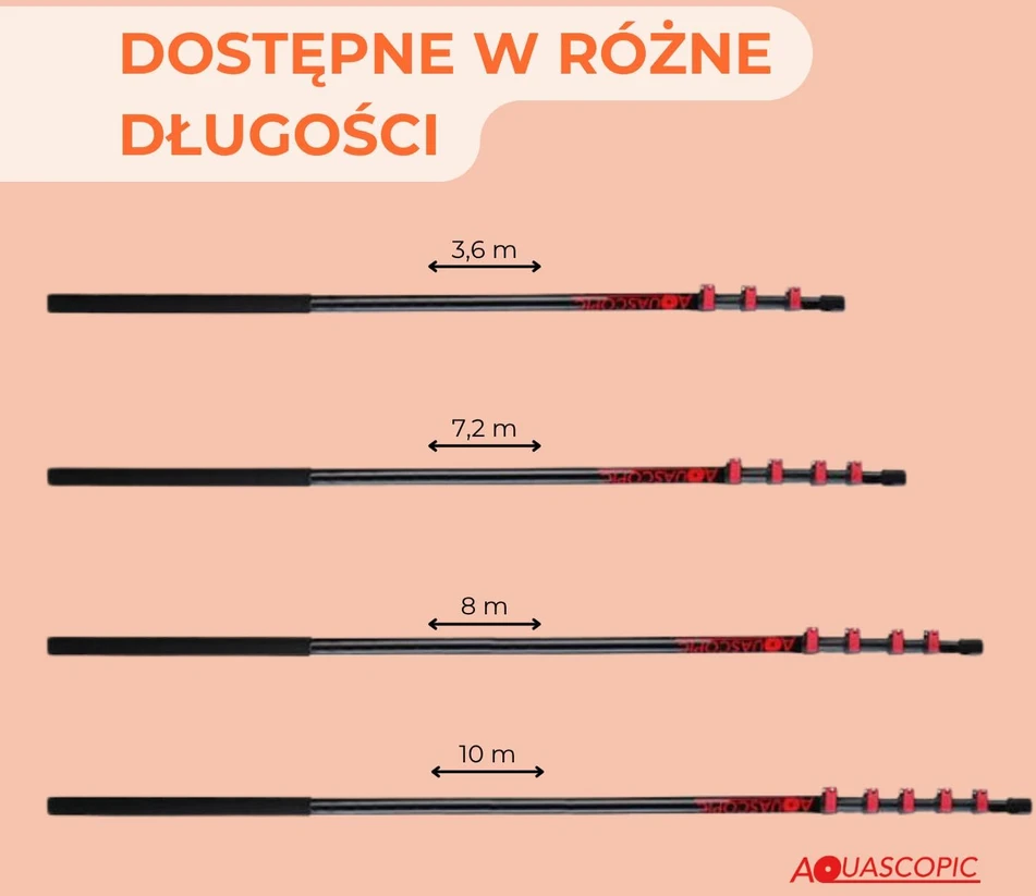 Aquascopic teleskopinis langų ir saulės modulių valymo kotas su vandens žarna iki 10 m