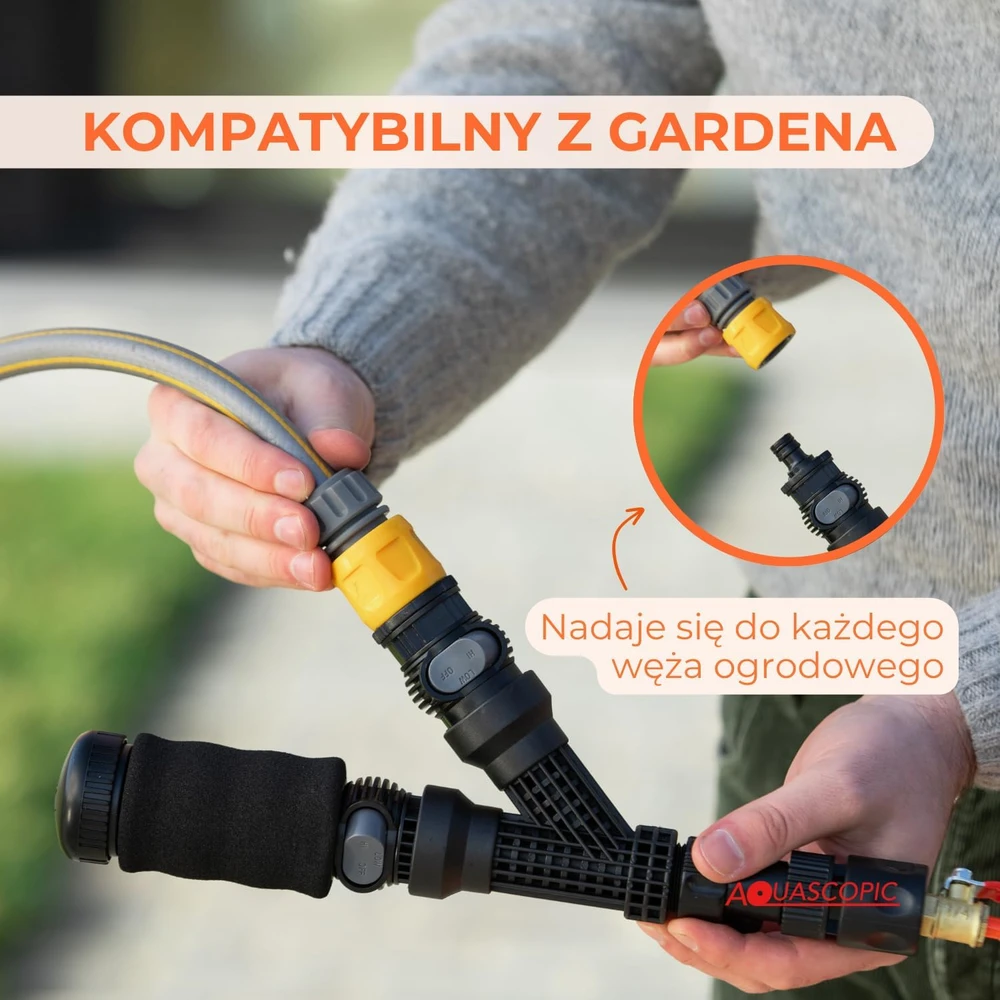 Aquascopic teleskopinis langų valymo kotas 8 m su vidine žarna ir 5 pusių šepečiu