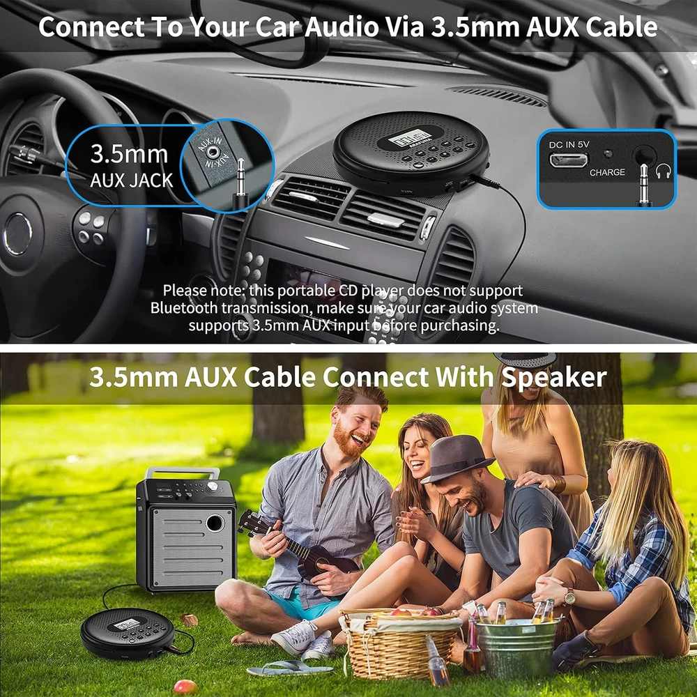 Arafuna nešiojamasis CD grotuvas su stereo garsiakalbiais ir 1400 mAh baterija CD5189B-04