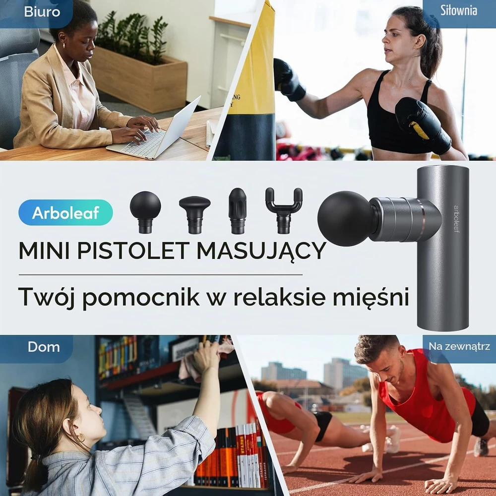 Arboleaf mini smūginis masažuoklis su dirbtiniu intelektu, 5 režimai, 2000 mAh, CM20C