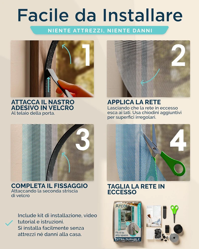 ARCOL magnetinis tinklelis nuo vabzdžių durims, reguliuojamo pločio, 155 × 215 cm, juoda