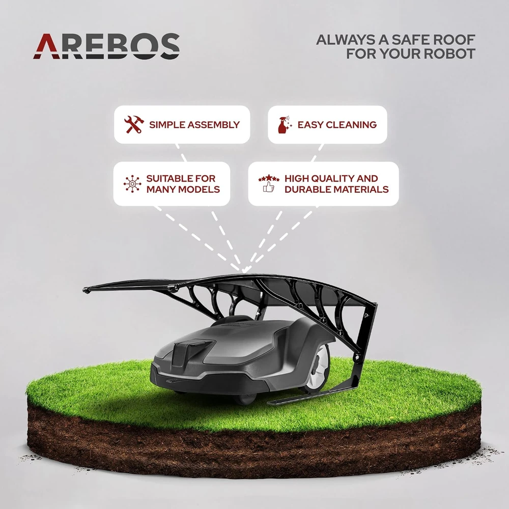 Arebos garažas vejapjovės robotui, 102 × 79 × 46 cm, metalinis stogas, UV apsauga, juodas