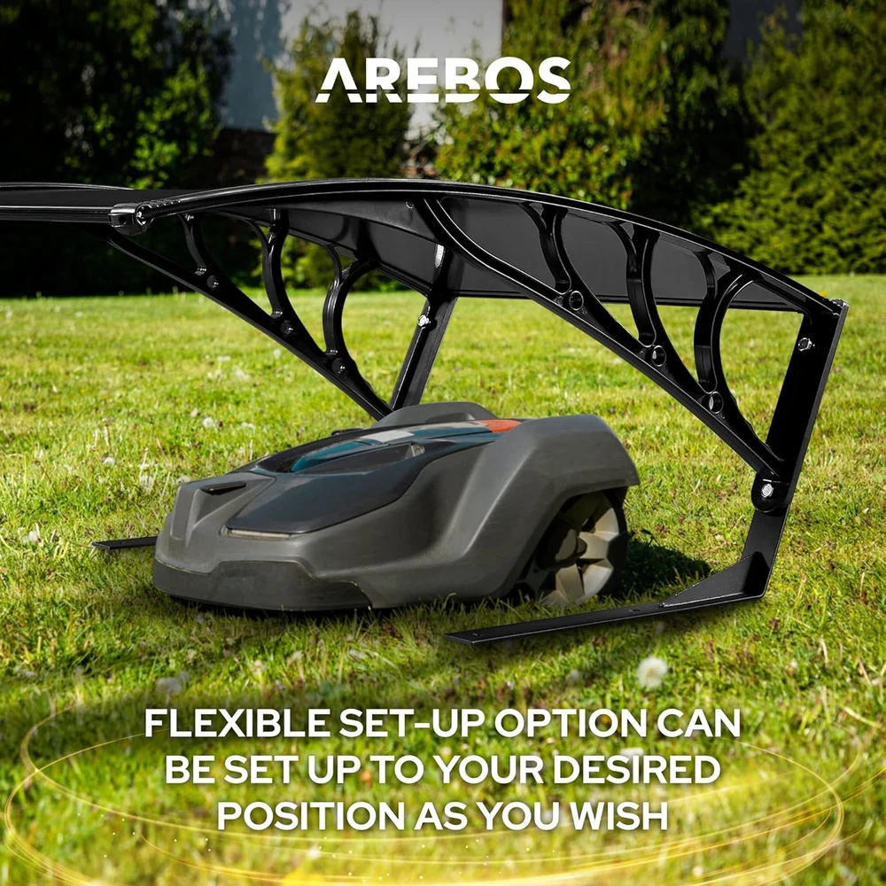 Arebos garažas vejapjovės robotui, 102 × 79 × 46 cm, metalinis stogas, UV apsauga, juodas