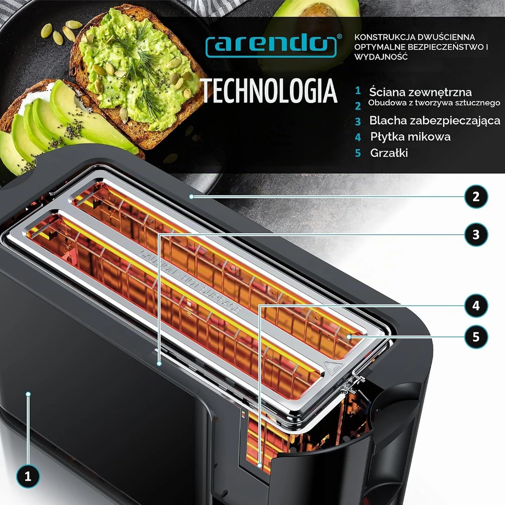 Arendo 4 riekelių skrudintuvas 1500 W su jutikliniu ekranu ir ilga anga 722307005722