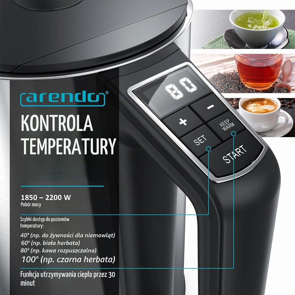 Arendo elektrinis virdulys ELEGANT 1,5 l 2200 W su temperatūros reguliavimu 8968141681