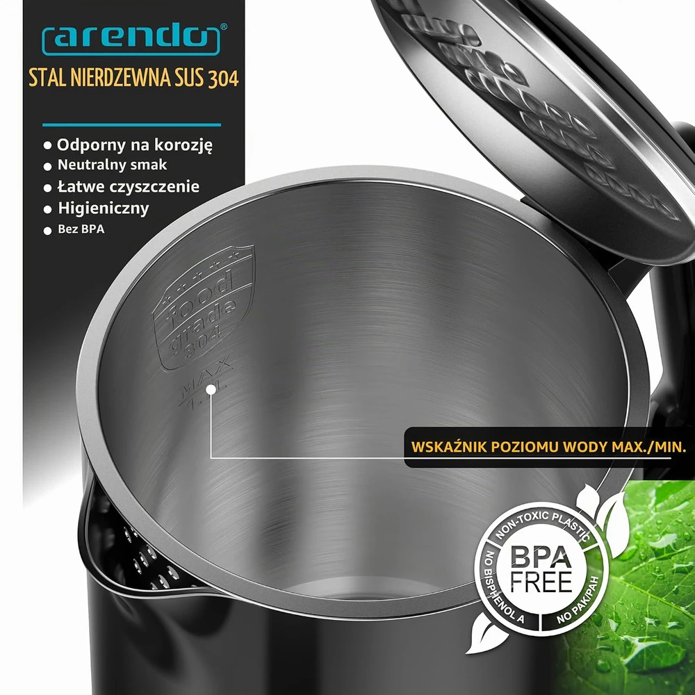Arendo elektrinis virdulys su temperatūros reguliavimu 1,7 l 2200 W A306976x3