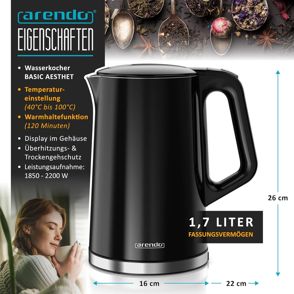 Arendo elektrinis virdulys su temperatūros reguliavimu 1,7 l 2200 W A306976x3