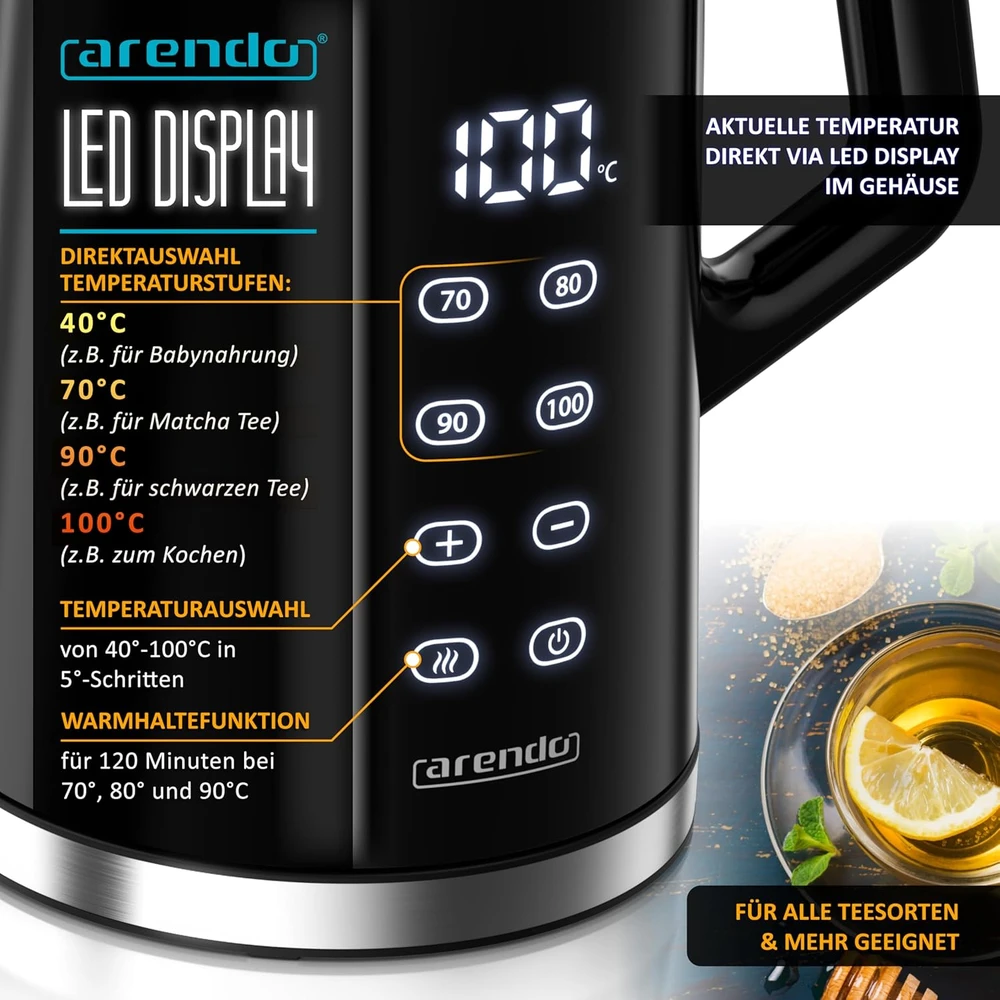 Arendo elektrinis virdulys su temperatūros reguliavimu 1,7 l 2200 W A306976x3