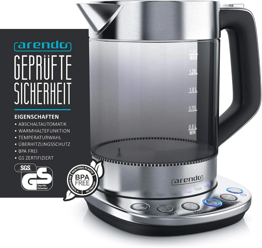Arendo elektrinis virdulys su temperatūros reguliavimu, 1,5 l, 2200 W, 722304681722