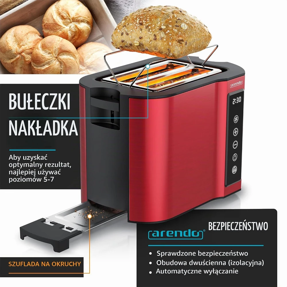 Arendo lietimui jautrus skrudintuvas 2 riekelėms, 800 W, su LED ekranu, 6841861641