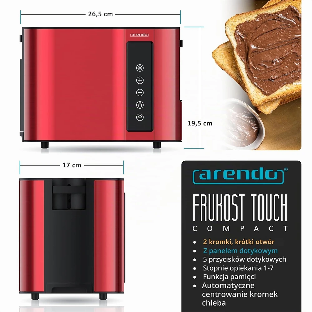Arendo lietimui jautrus skrudintuvas 2 riekelėms, 800 W, su LED ekranu, 6841861641