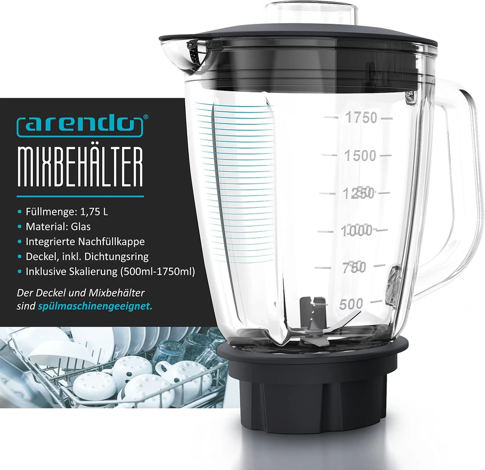 Arendo stalinis trintuvas 1400 W su 1,75 l stikliniu indu ir 6 ašmenimis B07M7985GK