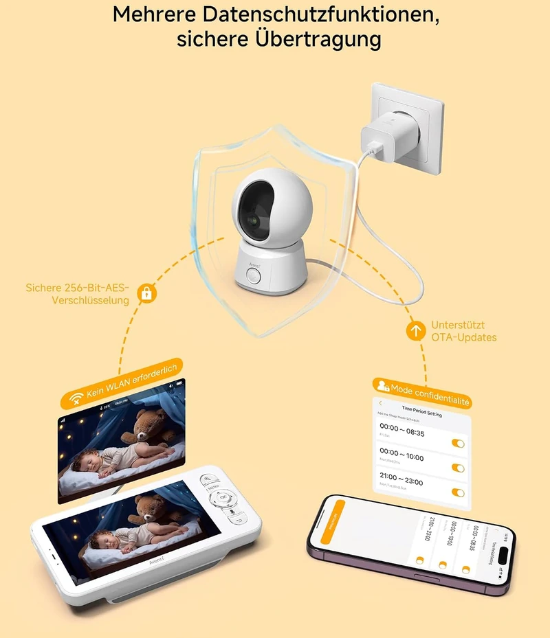 ARENTI elektroninė auklė su 1080p PTZ kamera, 5 colių ekranu ir Wi-Fi AInannyB2Kit