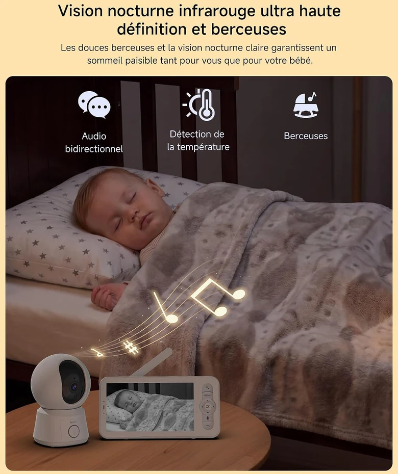 ARENTI elektroninė auklė su 1080p PTZ kamera, 5 colių ekranu ir Wi-Fi AInannyB2Kit