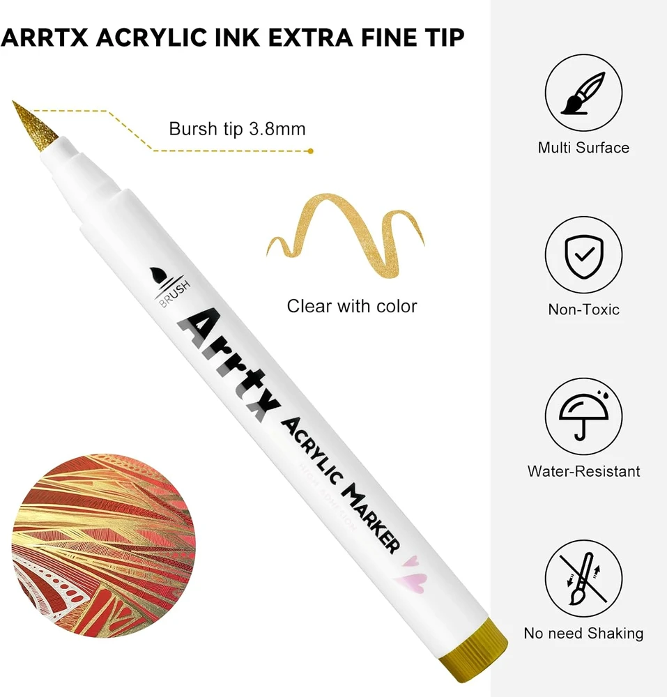 Profesionalūs akriliniai markeriai - flomasteriai ARRTX, 4 spalvų 10vnt.