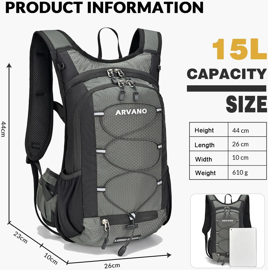 Arvano hidracijos kuprinė 15 l, izoliuota kamera, 2 l vandens rezervuaras, aktyviam sportui HB-1723