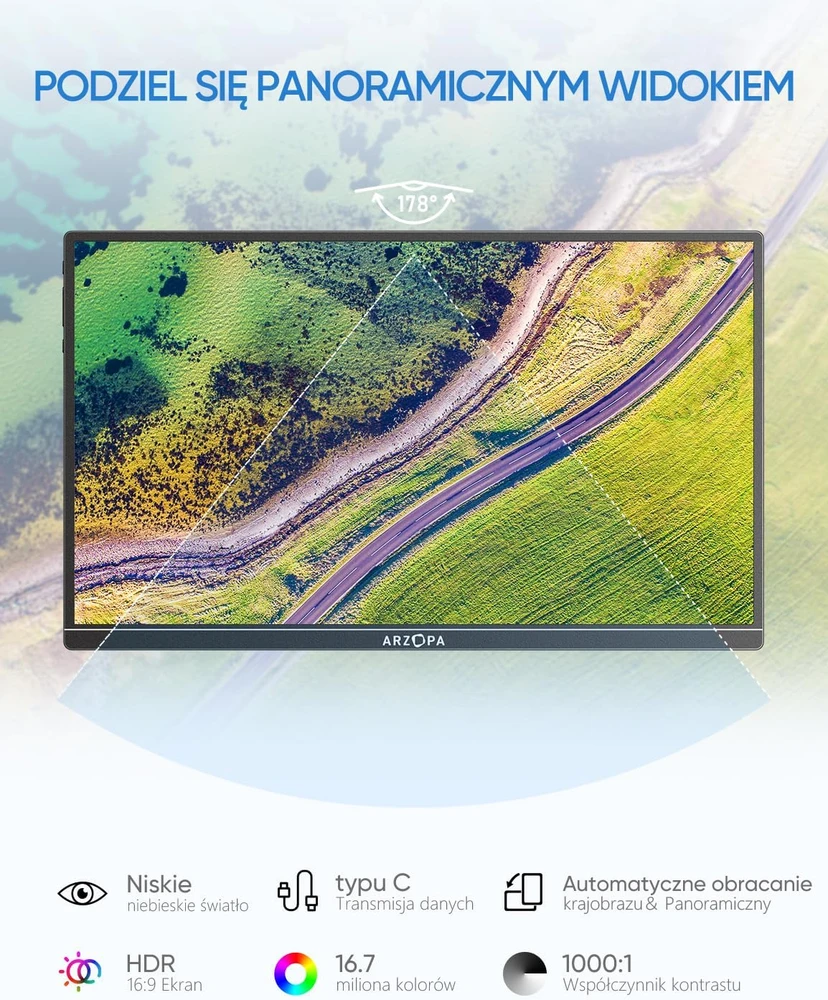 ARZOPA nešiojamasis monitorius 14 colių FHD IPS 1920 × 1080 60 Hz A1S