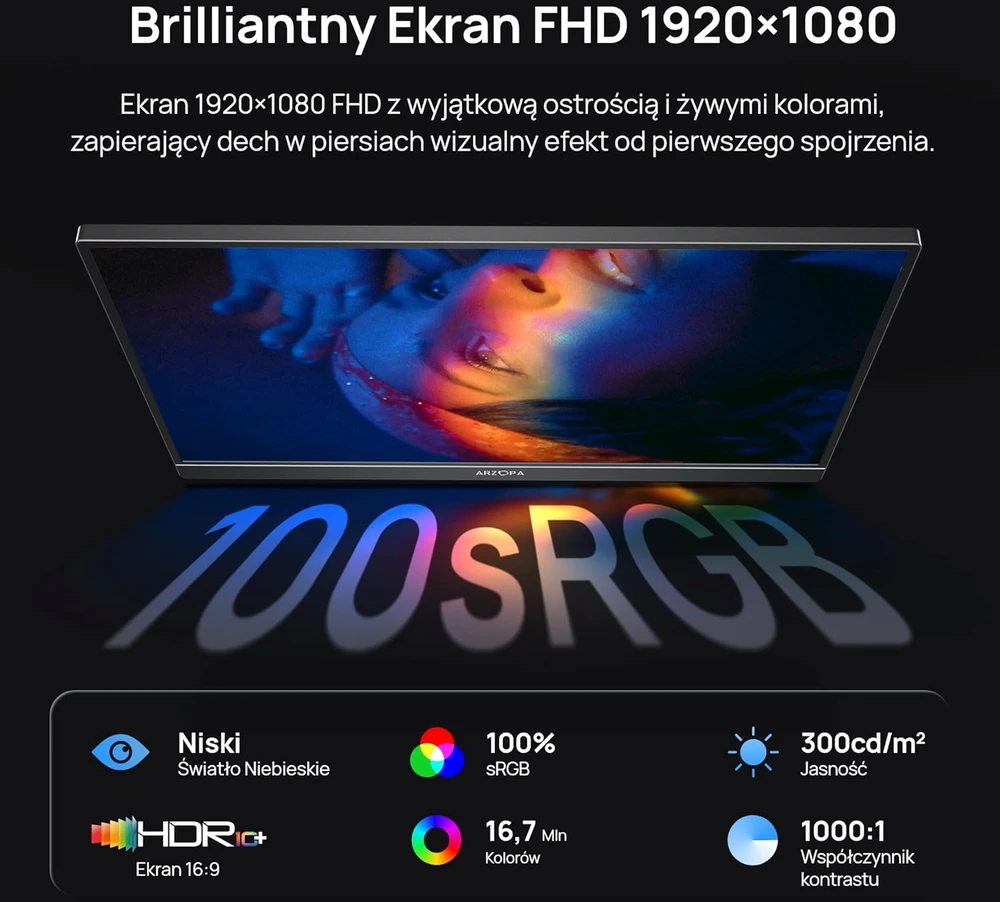 ARZOPA nešiojamasis monitorius 16,1 col. FHD IPS 60 Hz su USB-C ir Mini HDMI Z1C