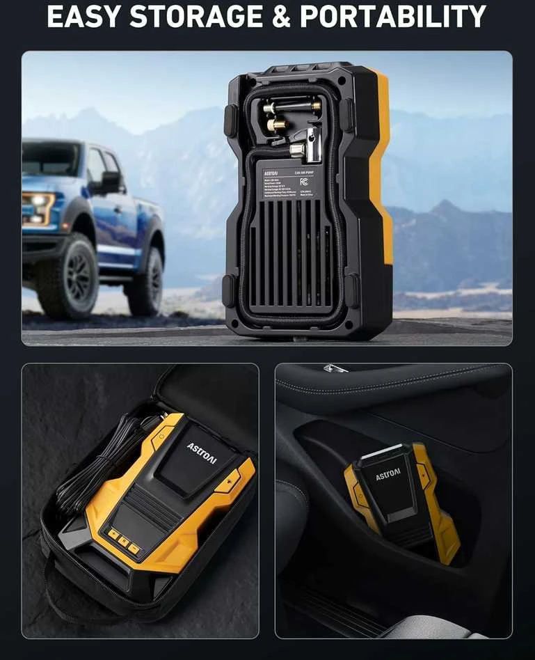 AstroAI 2-in-1 automobilinis oro kompresorius 12V/230V, 10.3 bar, geltonas