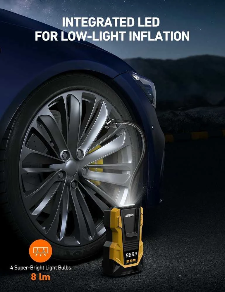AstroAI 2-in-1 automobilinis oro kompresorius 12V/230V, 10.3 bar, geltonas