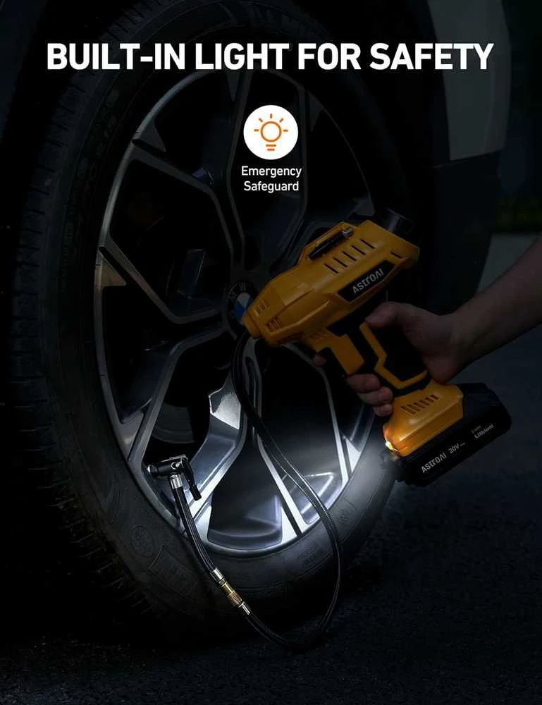 AstroAI belaidis automobilinis oro kompresorius, 20 V, 160 PSI, su akumuliatoriumi ir LED