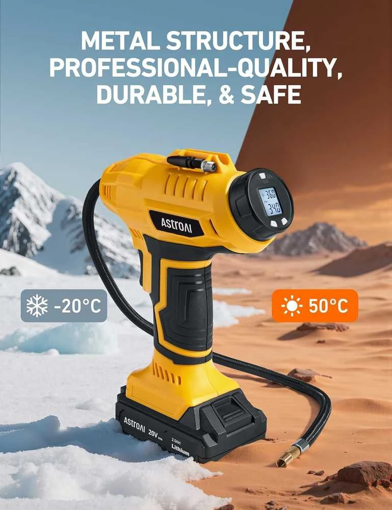 AstroAI belaidis automobilinis oro kompresorius, 20 V, 160 PSI, su akumuliatoriumi ir LED