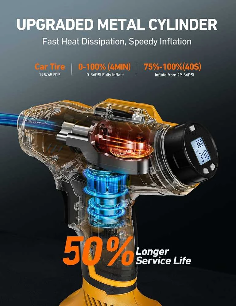 AstroAI belaidis automobilinis oro kompresorius, 20 V, 160 PSI, su akumuliatoriumi ir LED