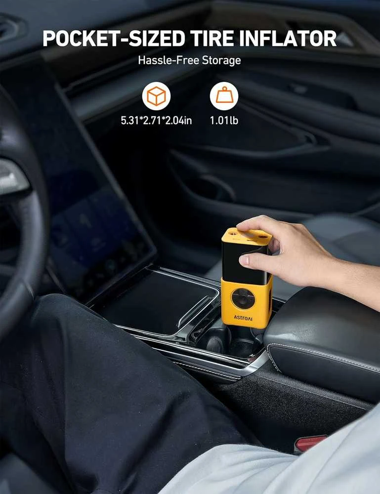 AstroAI belaidis automobilinis padangų kompresorius Airun L7s, 12 V, geltonas