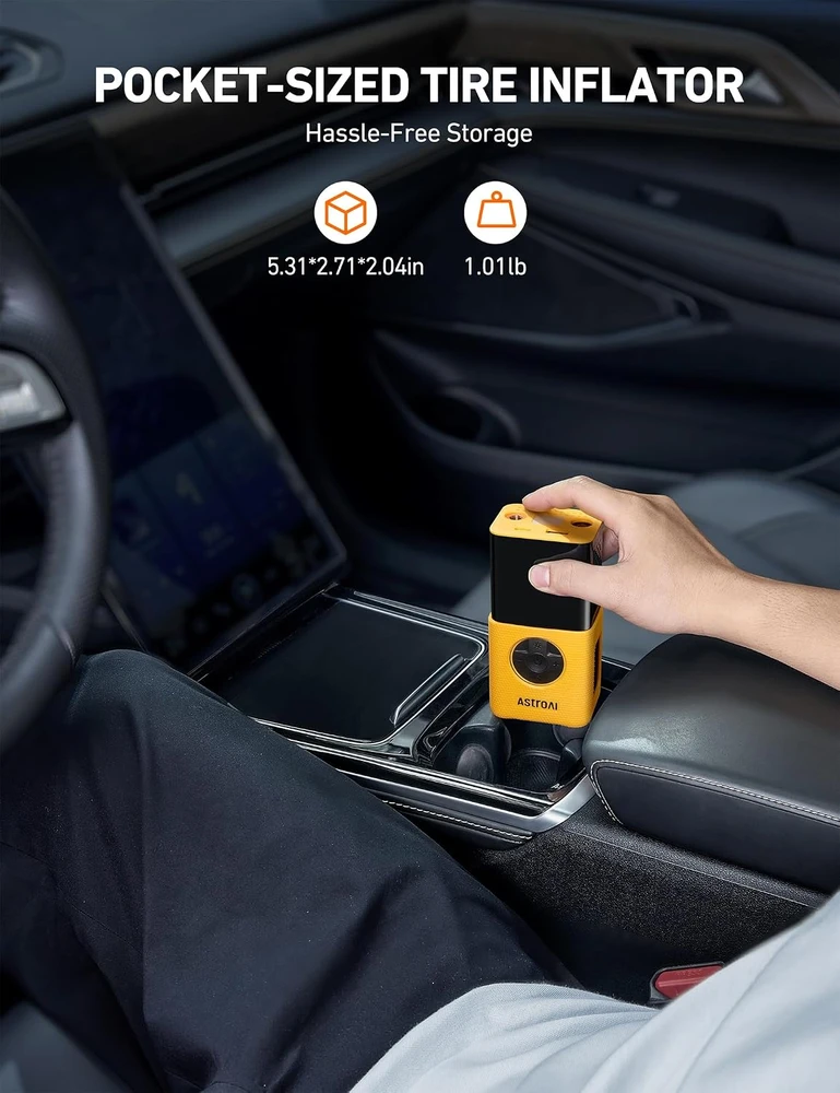 AstroAI belaidis automobilinis padangų kompresorius Airun L7s, 12 V, geltonas