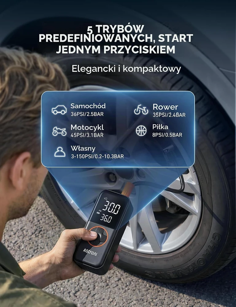 AstroAI belaidis padangų oro kompresorius 150 PSI su manometru ir LED AIRUN L4