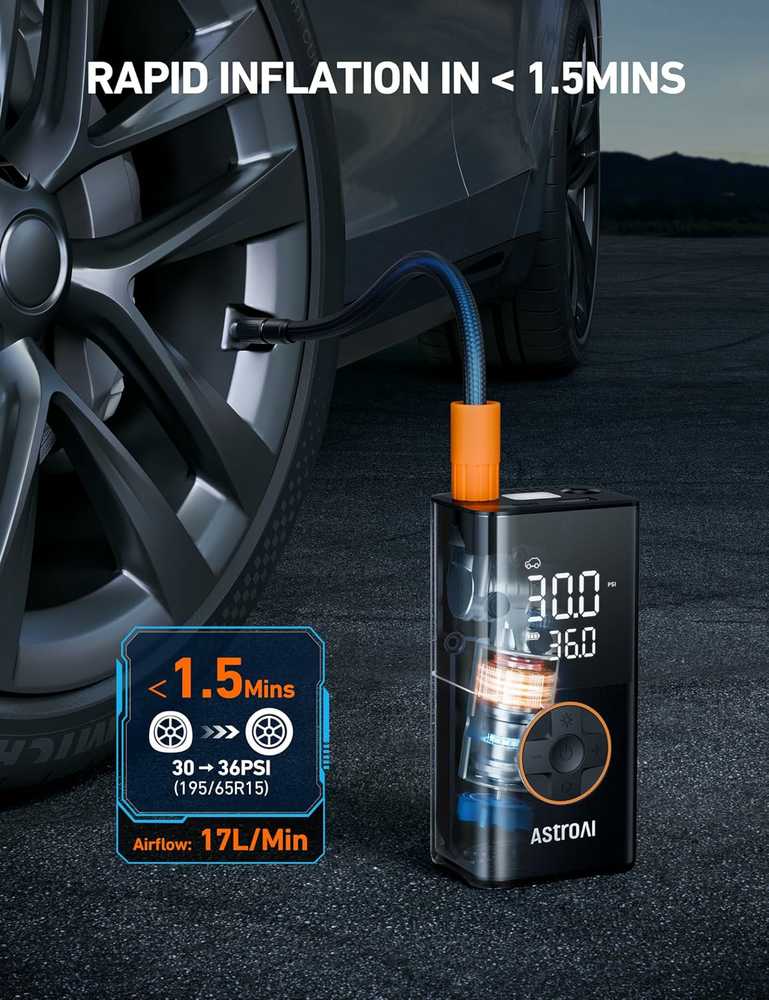 AstroAI L7 belaidis automobilinis padangų kompresorius su akumuliatoriumi, 150 PSI, juodas