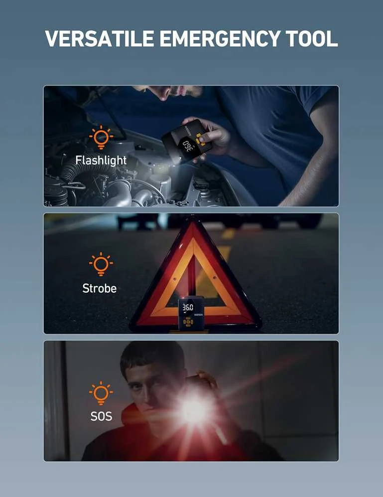 AstroAI L7 Mini nešiojamas automobilinis oro kompresorius, akumuliatorinė padangų pompa, juodas
