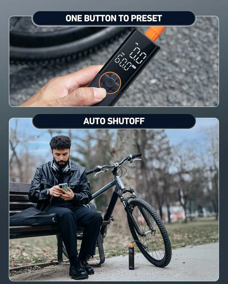 AstroAI nešiojama elektrinė dviračio pompa, 150 PSI, su manometru ir LED, AIRUN L8