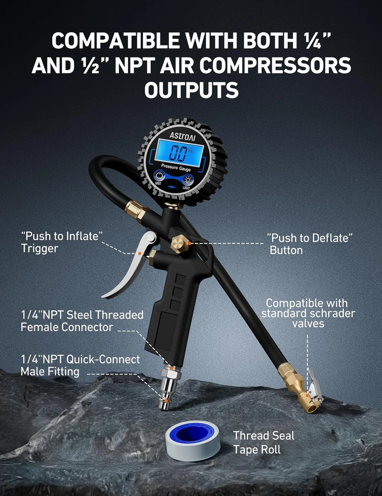 AstroAI skaitmeninis padangų pripūtimo pistoletas su manometru 250 PSI 250PSI-M