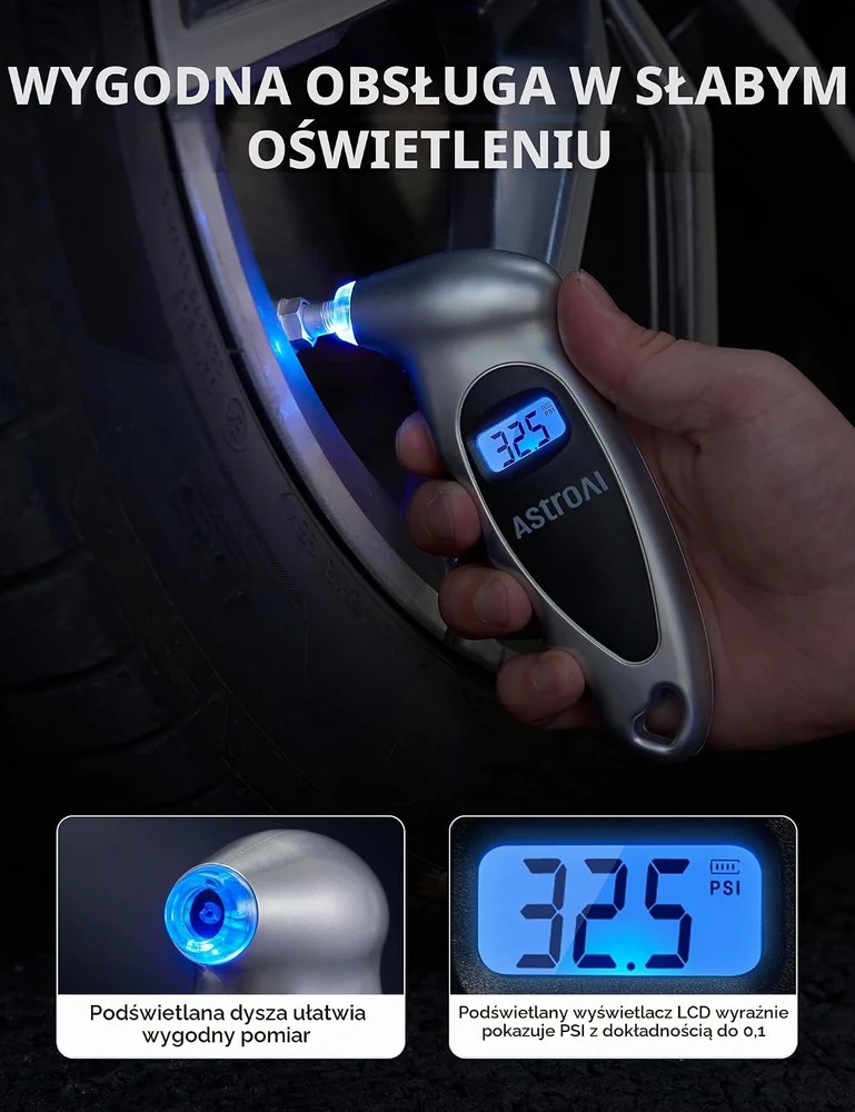 AstroAI skaitmeninis padangų slėgio matuoklis su LCD ekranu 150 PSI GL-0801A