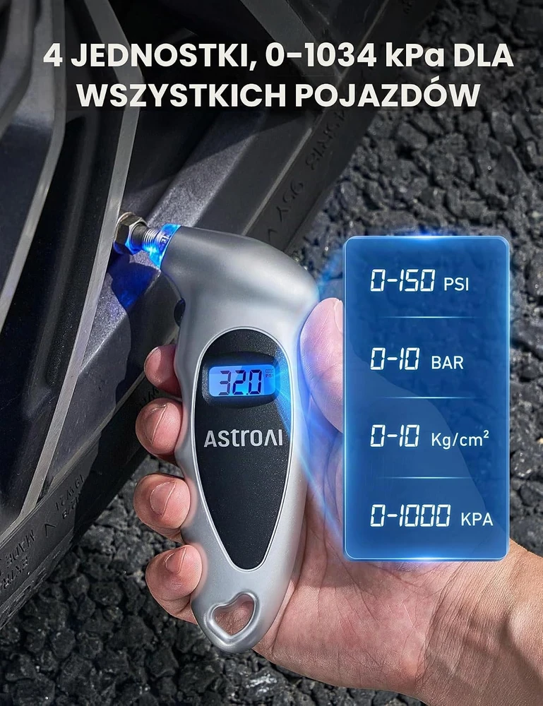 AstroAI skaitmeninis padangų slėgio matuoklis su LCD ekranu 150 PSI GL-0801A