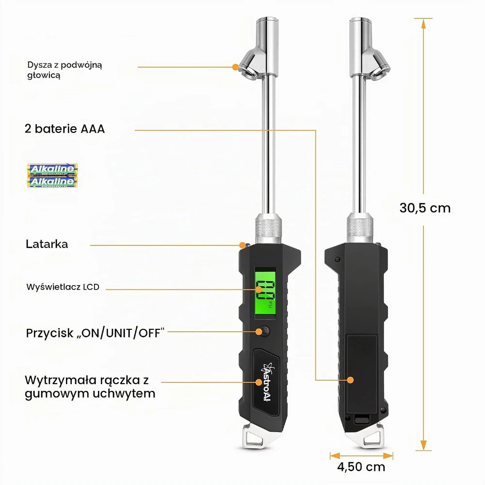 AstroAI skaitmeninis padangų slėgio matuoklis su LCD ekranu, 0–16 bar, ASITIRETRGADE