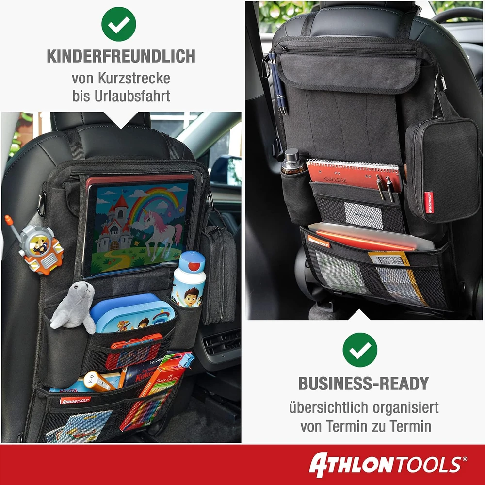 ATHLON TOOLS automobilio sėdynės organizatorius su planšetės laikikliu, 5 skyriais C2901