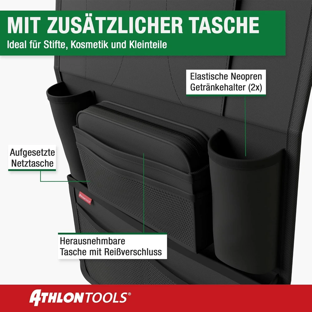 ATHLON TOOLS automobilio sėdynės organizatorius su planšetės laikikliu, 5 skyriais C2901