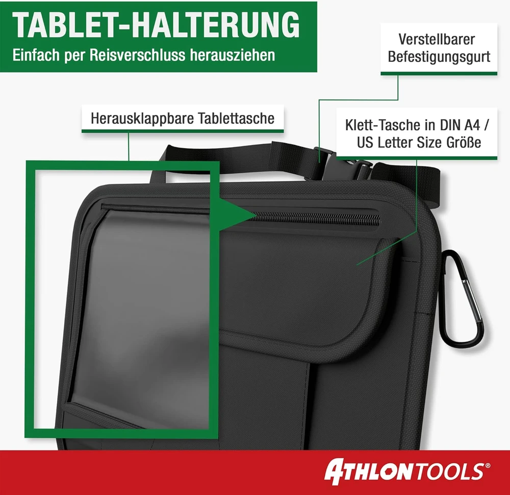 ATHLON TOOLS automobilio sėdynės organizatorius su planšetės laikikliu, 5 skyriais C2901