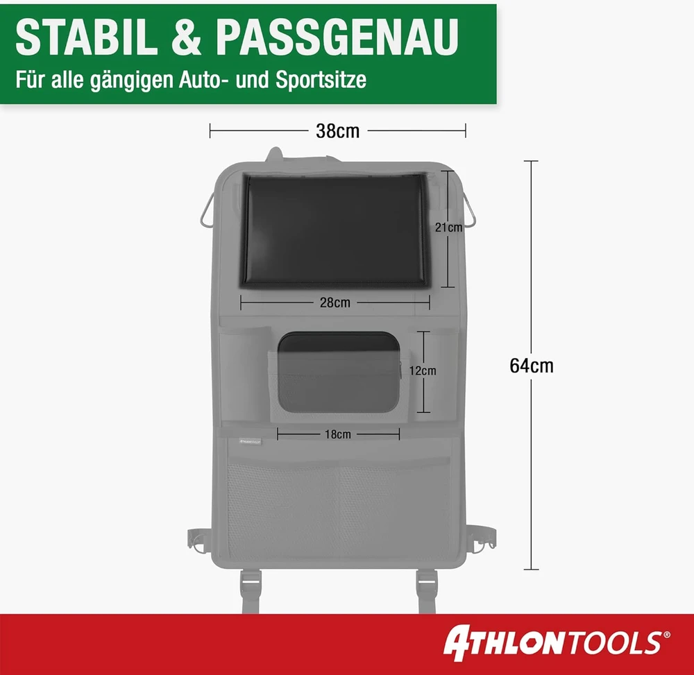 ATHLON TOOLS automobilio sėdynės organizatorius su planšetės laikikliu, 5 skyriais C2901