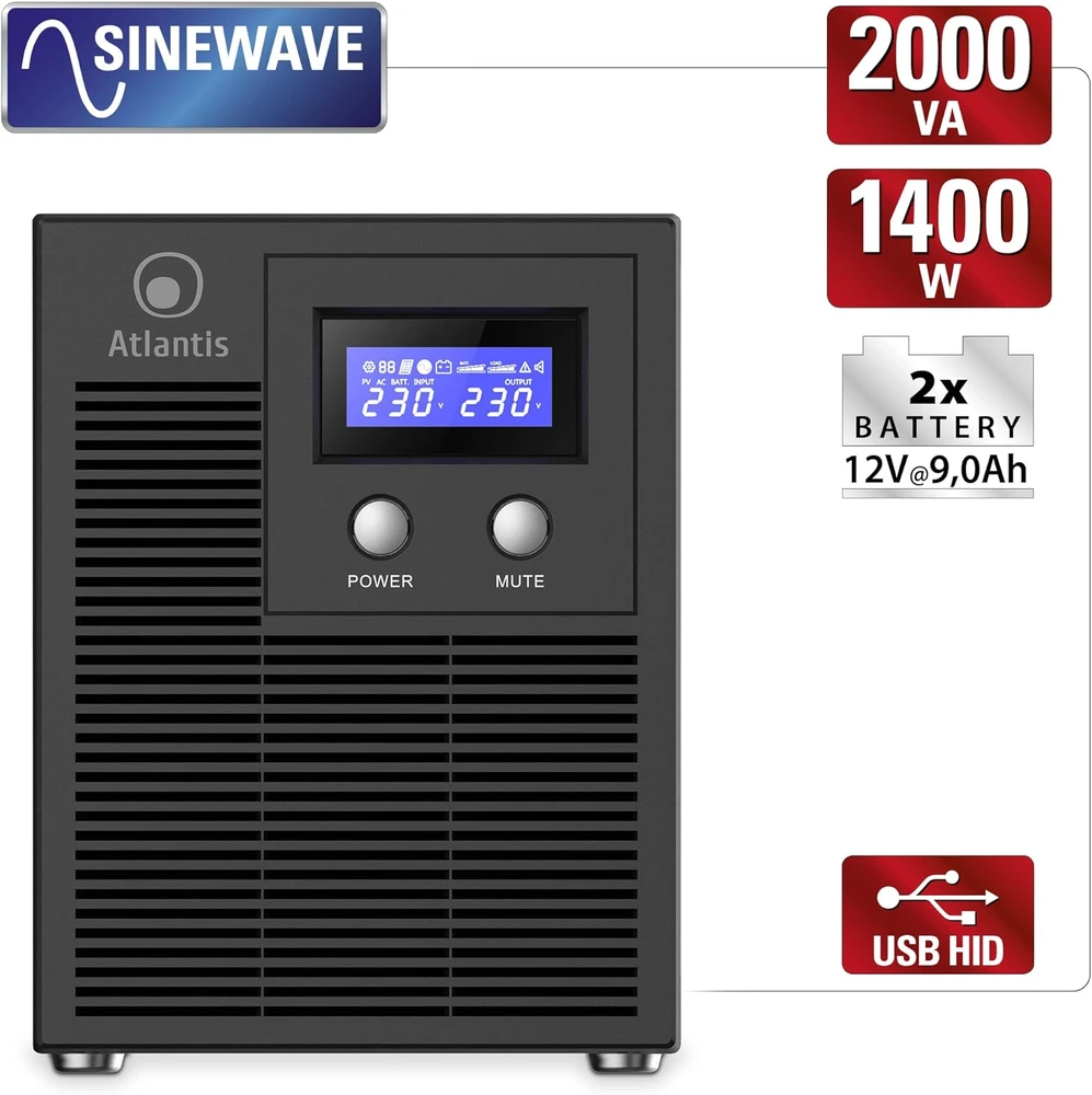 Atlantis UPS avarinio maitinimo šaltinis 2000 VA 1400 W Line-Interactive, gryna sinusoidė, 6 IEC išėjimai, A03-HP3003P
