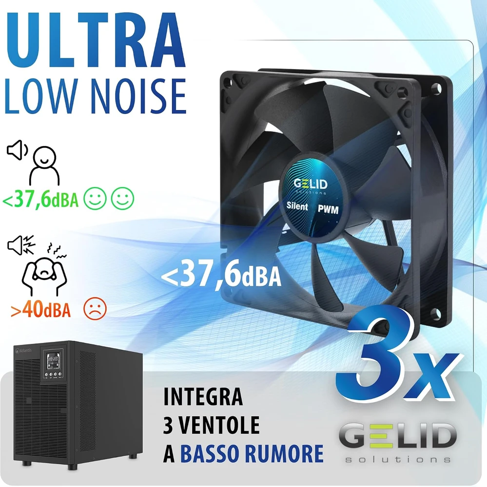 Atlantis UPS maitinimo šaltinis Online 3000 VA, 2100 W, metaliniame korpuse, žemas triukšmo lygis, 4 IEC, USB, LCD, A03-OP3002XLN