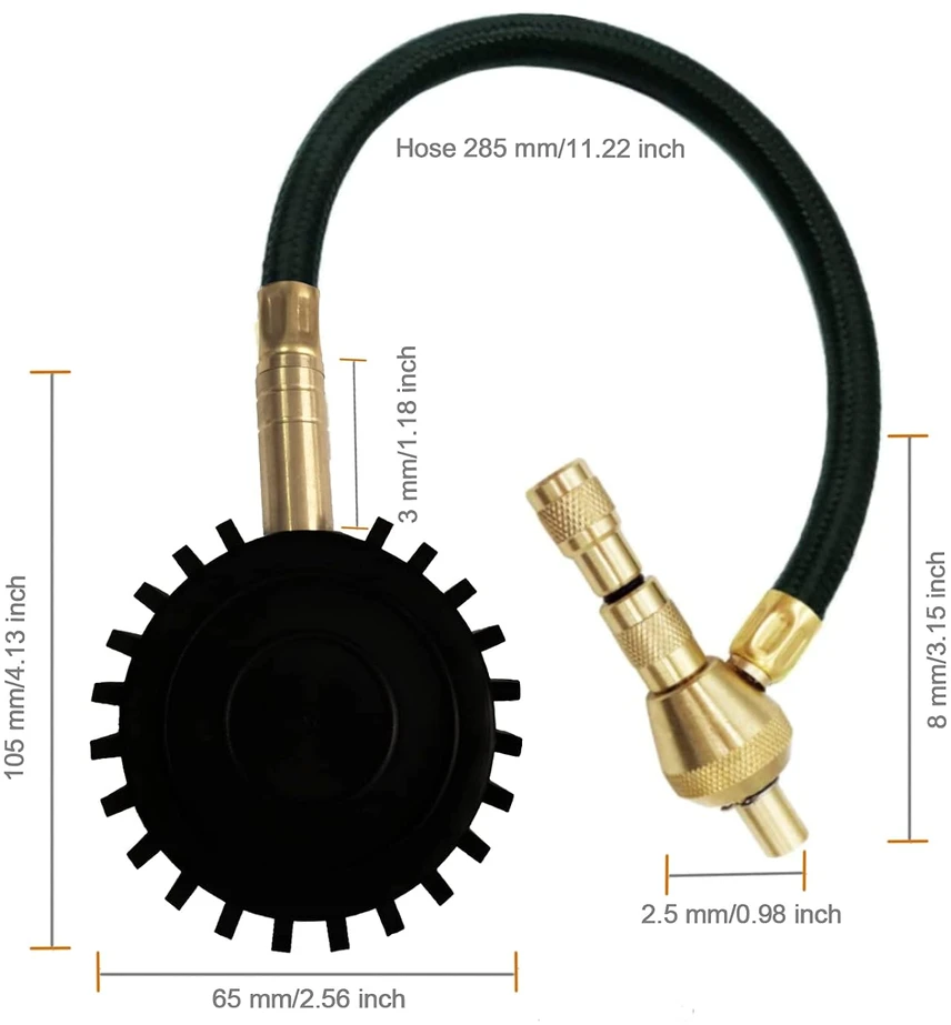 ATsafepro padangų slėgio matuoklis su oro išleidikliu, 75 psi, 2 col., GH05-A11R4-75N