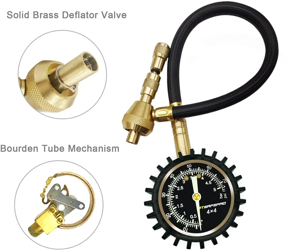 ATsafepro padangų slėgio matuoklis su oro išleidikliu, 75 psi, 2 col., GH05-A11R4-75N