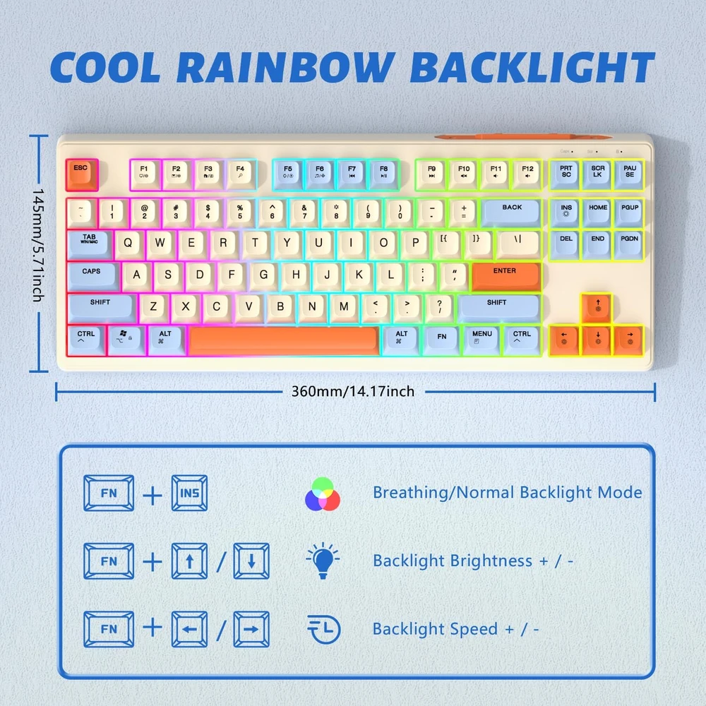 ATTACK SHARK belaidė mechaninė žaidimų klaviatūra 80 %, Bluetooth, 2,4 GHz, RGB, M87